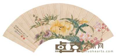 毛周 1789年作 花卉 扇页 17×52cm